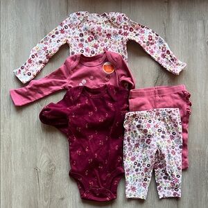Carters Girls Floral and Solid Baby Onesie Set